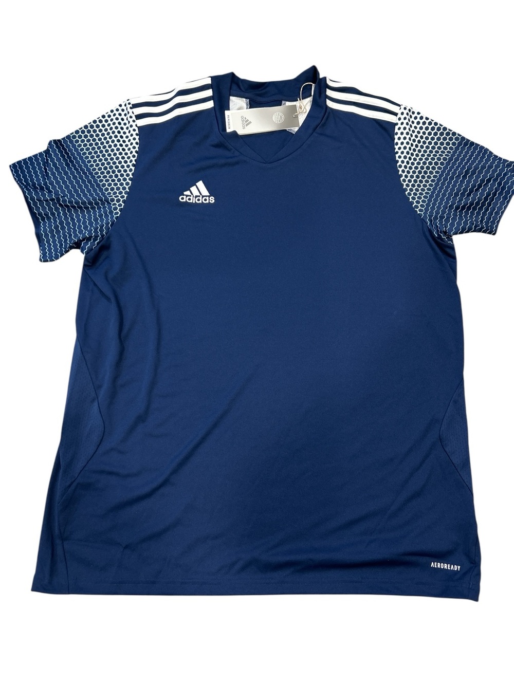 adidas Men's Dark Blue Short Sleeve Training Jersey with White Accents Xl